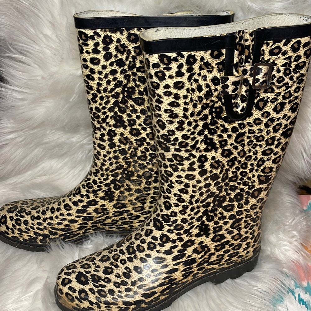 Leopard print rain boots